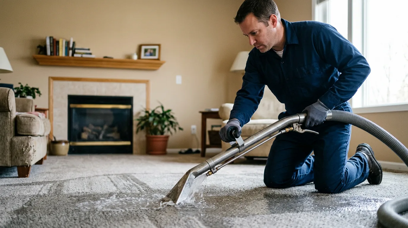 Water damage restoration technician working near Montville, CT